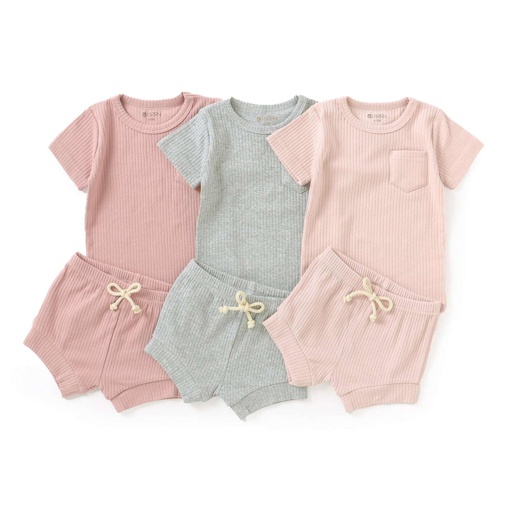 JBØRN Organic Cotton Ribbed Baby T-Shirt & Shorts Set - Personalisable Baby Products Sold and Personalised by JustBørn
