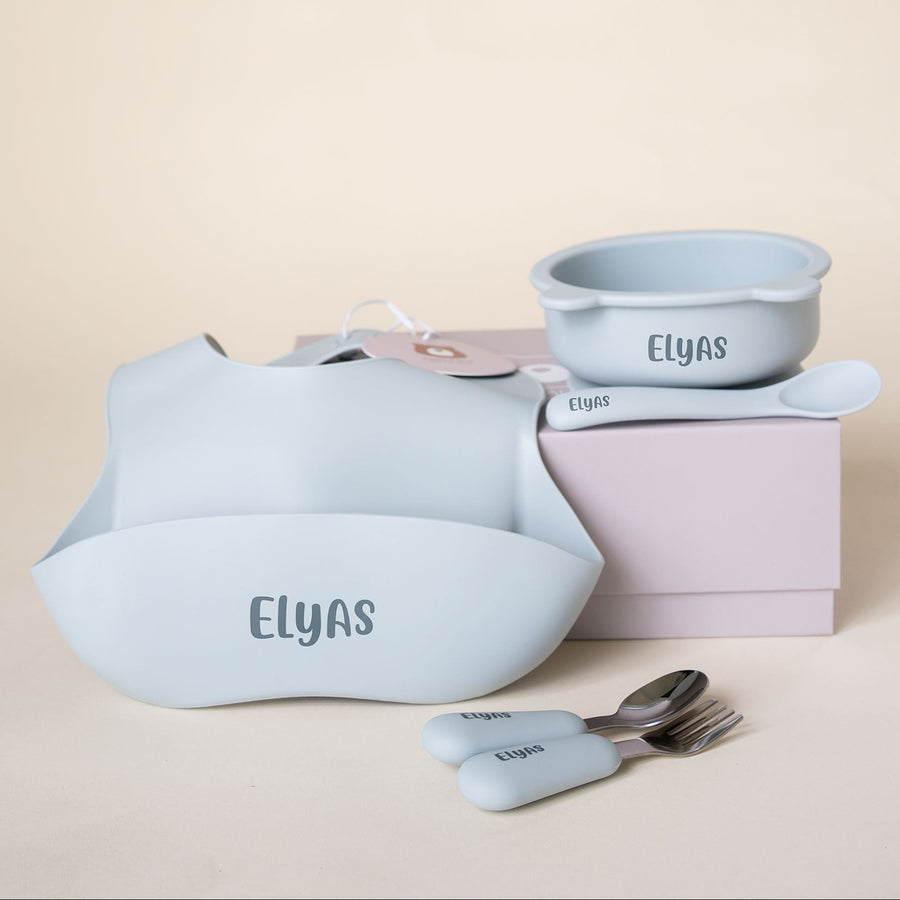JBØRN Baby Weaning Starter Gift Box Powder Blue - Personalisable Baby Products Sold and Personalised by JustBørn