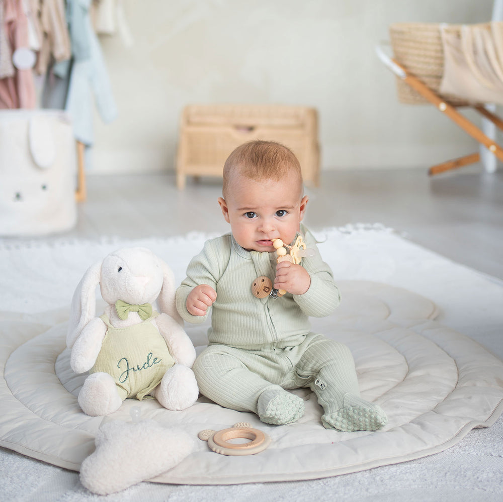 JBØRN Cream Bunny Soft Toy with Personalised Outfit - Personalisable Baby Products Sold and Personalised by JustBørn