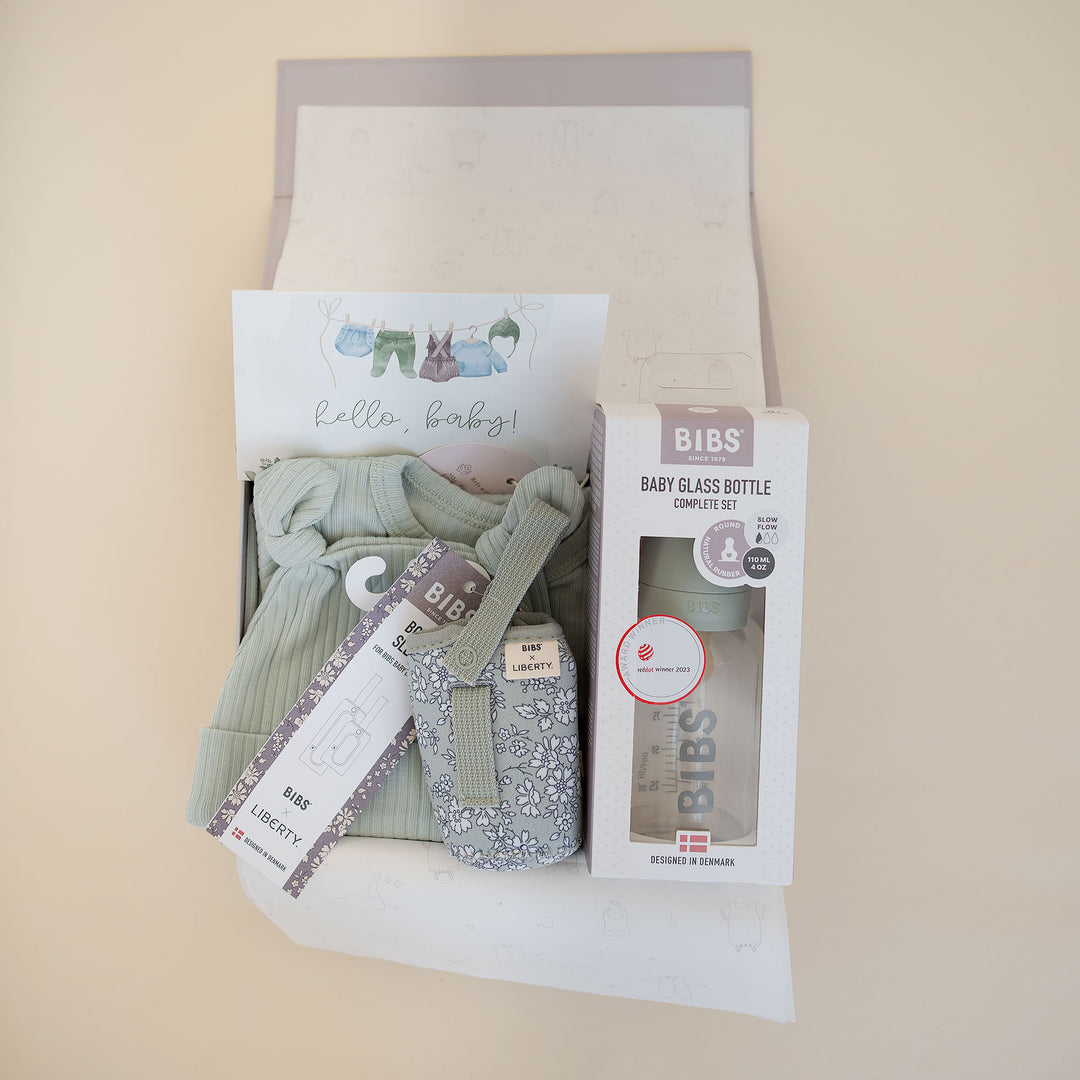 JBØRN x BIBS Baby Shower Gift Set | Organic Cotton Sleepsuit & Matching Baby Bottle - Personalisable Baby Products Sold and Personalised by JustBørn