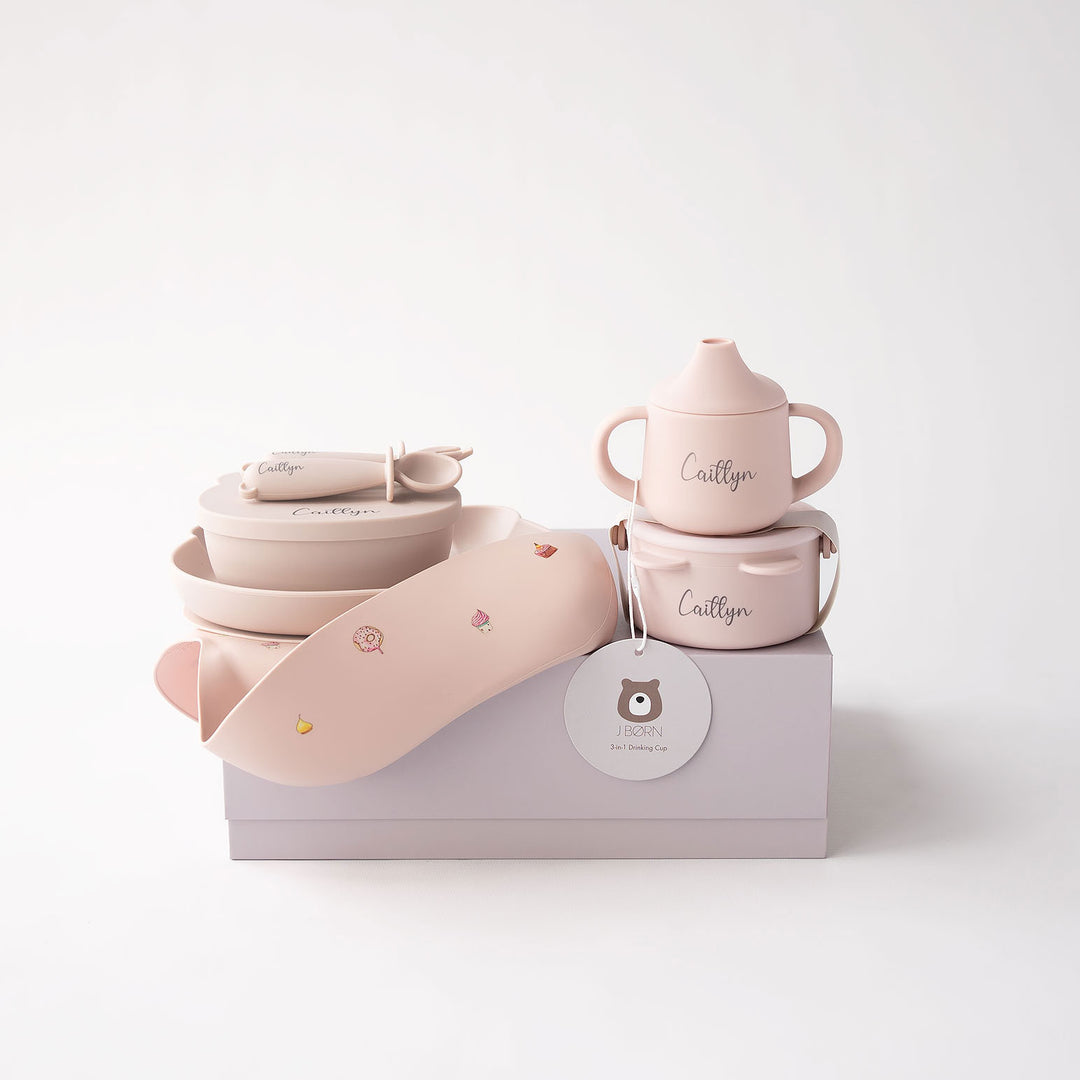 JBØRN Baby Weaning Full Essentials Gift Box Cakes Blush - Personalisable Baby Products Sold and Personalised by JustBørn