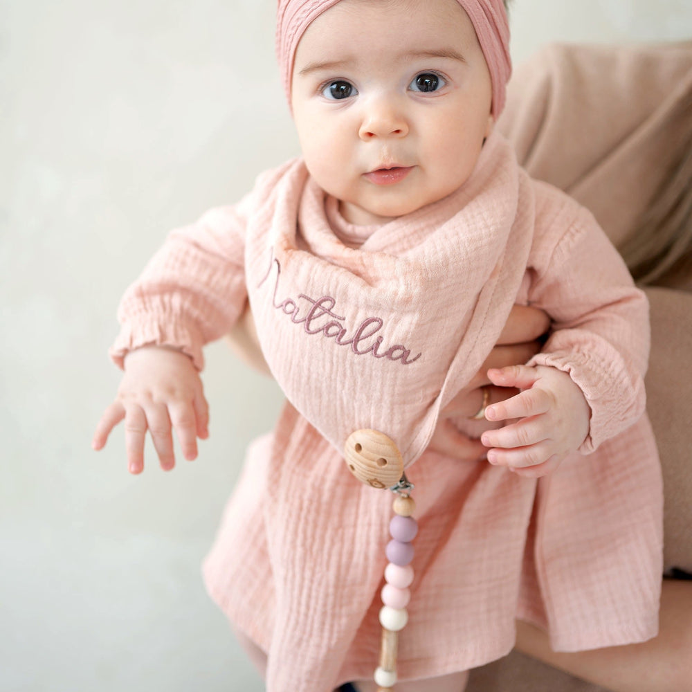 JBØRN Organic Cotton Muslin Baby Girl Dress and Bow - Personalisable Baby Products Sold and Personalised by JustBørn