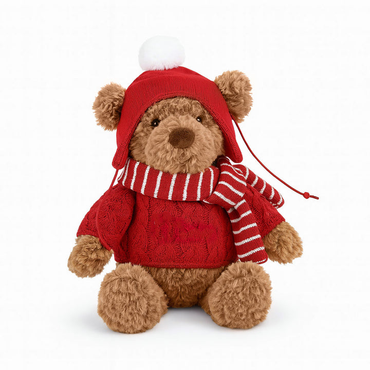 JBØRN Christmas Teddy Bear Soft Toy with Personalised Festive Outfit No - Personalisable Baby Products Sold and Personalised by JustBørn