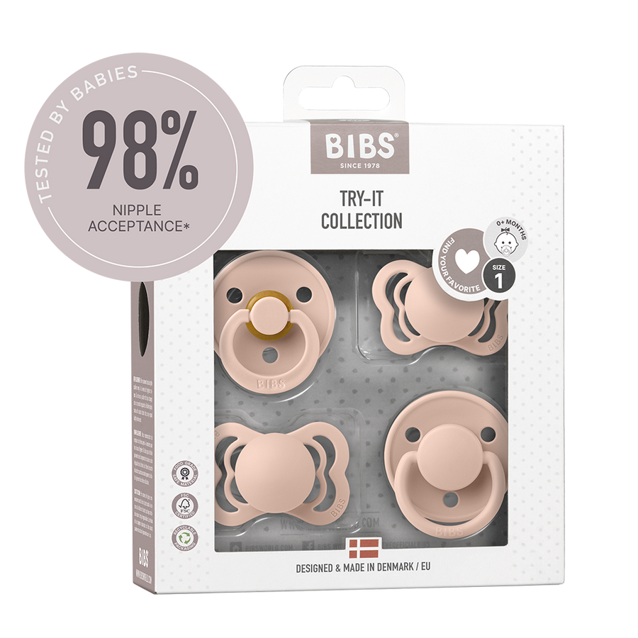 BIBS Try-It Collection - Try 4 Different Pacifiers Pack Blush No - Personalisable Baby Products Sold and Personalised by JustBørn