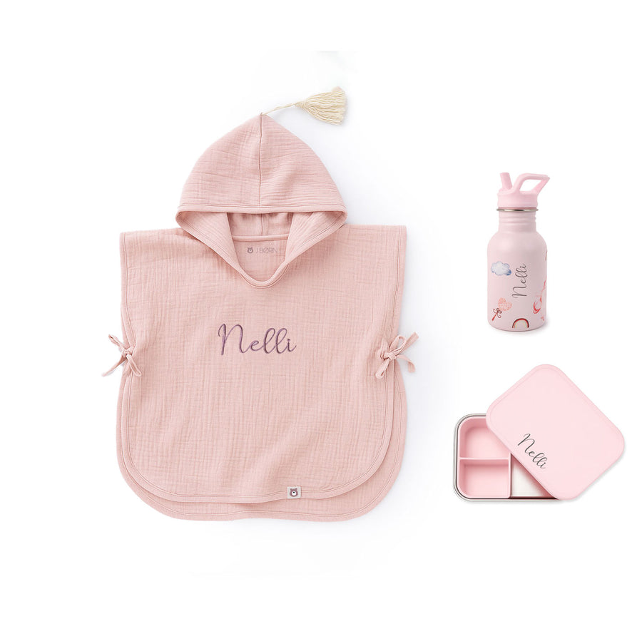 JBØRN Summer Gift Box | Hooded Poncho + Water Bottle + Snack Box Blush - Personalisable Baby Products Sold and Personalised by JustBørn