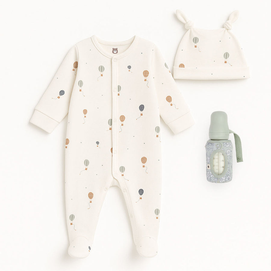 JBØRN Organic Cotton Baby Sleepsuit & BIBS Bottle Gift Set - Personalisable Baby Products Sold and Personalised by JustBørn