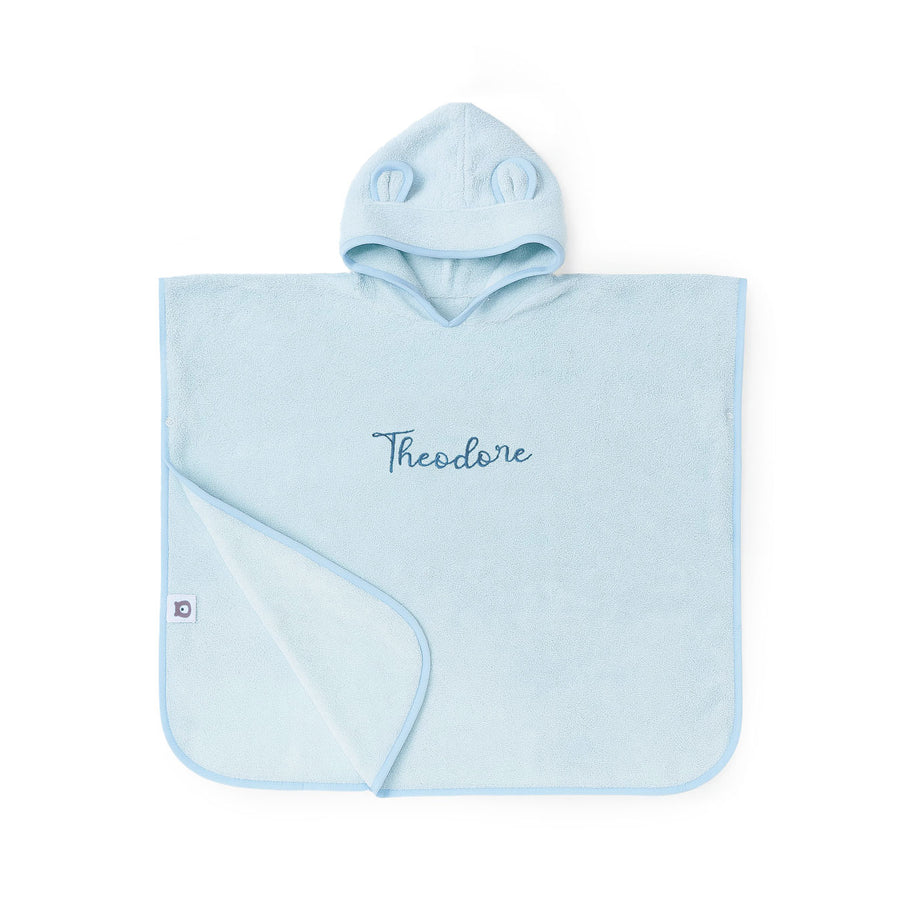 JBØRN Organic Cotton Hooded Poncho | 6 Months Up To 2 Years Baby Blue - Personalisable Baby Products Sold and Personalised by JustBørn