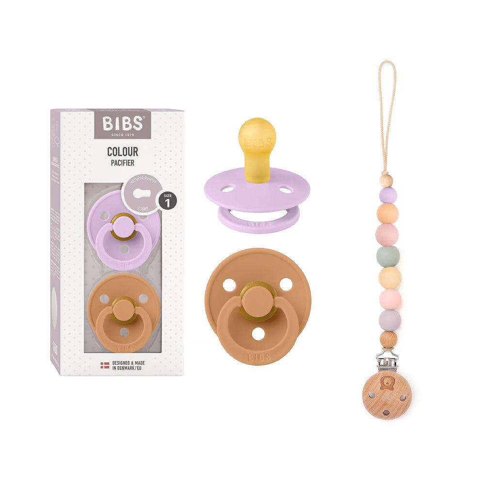 Pack of 2 BIBS Colour Latex Pacifiers & Rainbow Pacifier Clip | Size 1 & 2 - Personalisable Baby Products Sold and Personalised by JustBørn