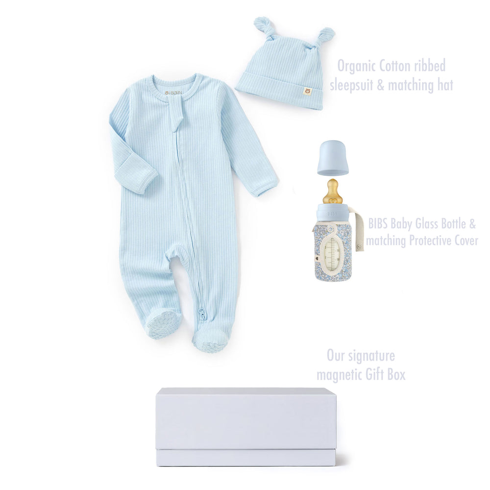 JBØRN x BIBS Baby Shower Gift Set | Organic Cotton Sleepsuit & Matching Baby Bottle - Personalisable Baby Products Sold and Personalised by JustBørn
