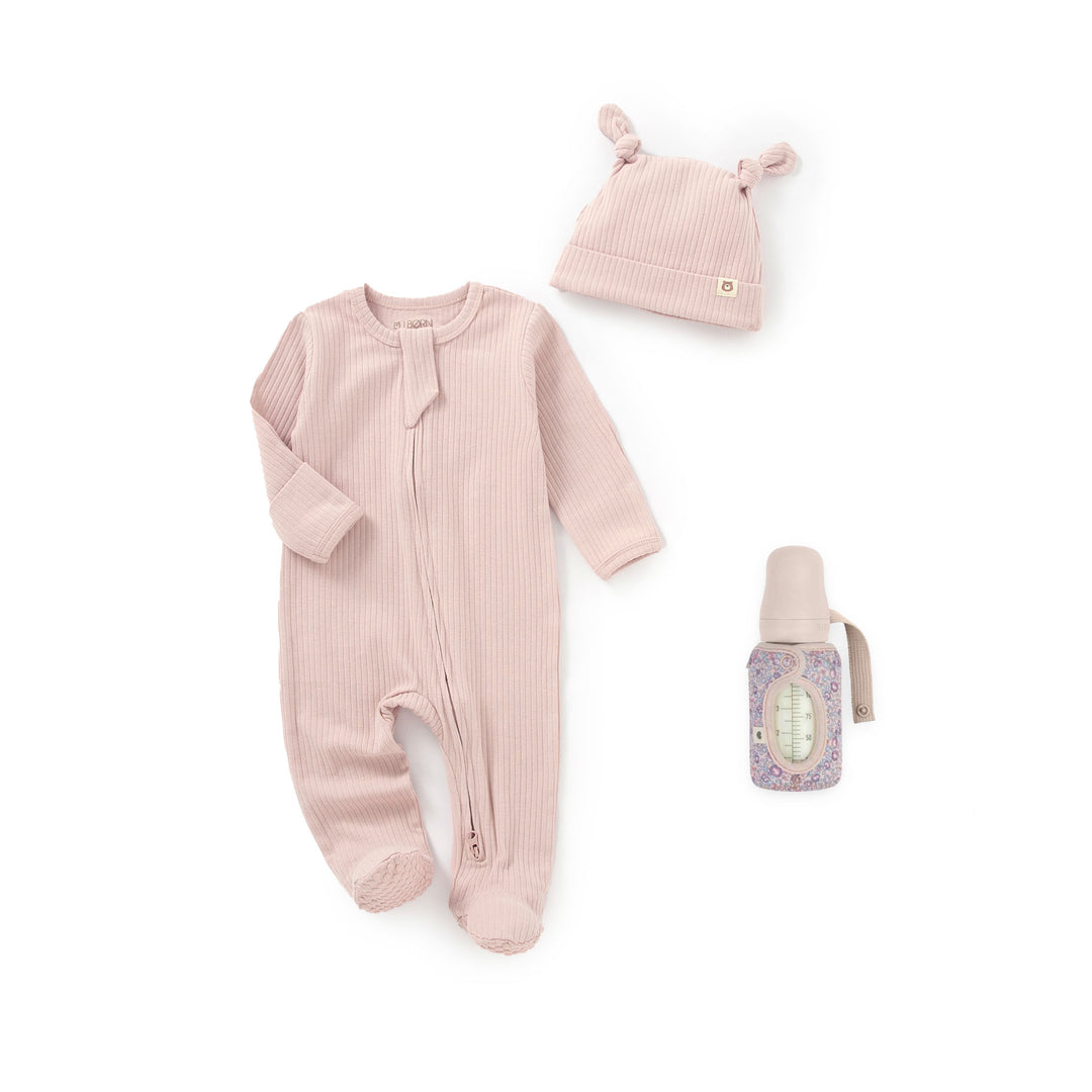 JBØRN x BIBS Baby Shower Gift Set | Organic Cotton Sleepsuit & Matching Baby Bottle Blush - Personalisable Baby Products Sold and Personalised by JustBørn