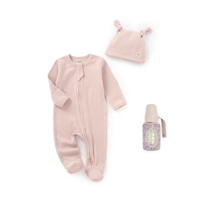 JBØRN x BIBS Baby Shower Gift Set | Organic Cotton Sleepsuit & Matching Baby Bottle Blush - Personalisable Baby Products Sold and Personalised by JustBørn