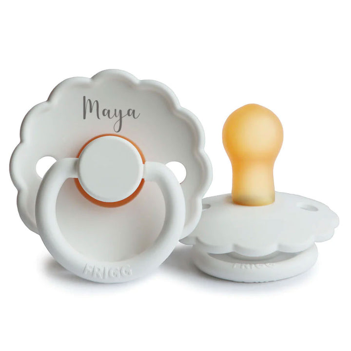 FRIGG Daisy Natural Rubber Latex Pacifier Bright White Yes - Personalisable Baby Products Sold and Personalised by JustBørn