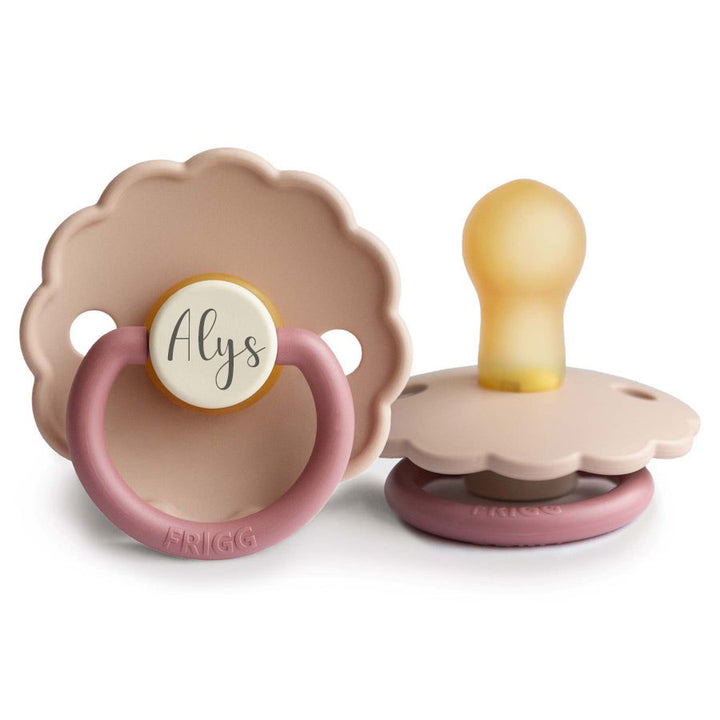 FRIGG Daisy Natural Rubber Latex Pacifier Peony Yes - Personalisable Baby Products Sold and Personalised by JustBørn