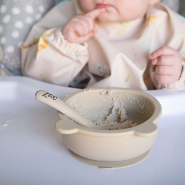 JBØRN Silicone Bowl, Spoon and Bib Set - Personalisable Baby Products Sold and Personalised by JustBørn