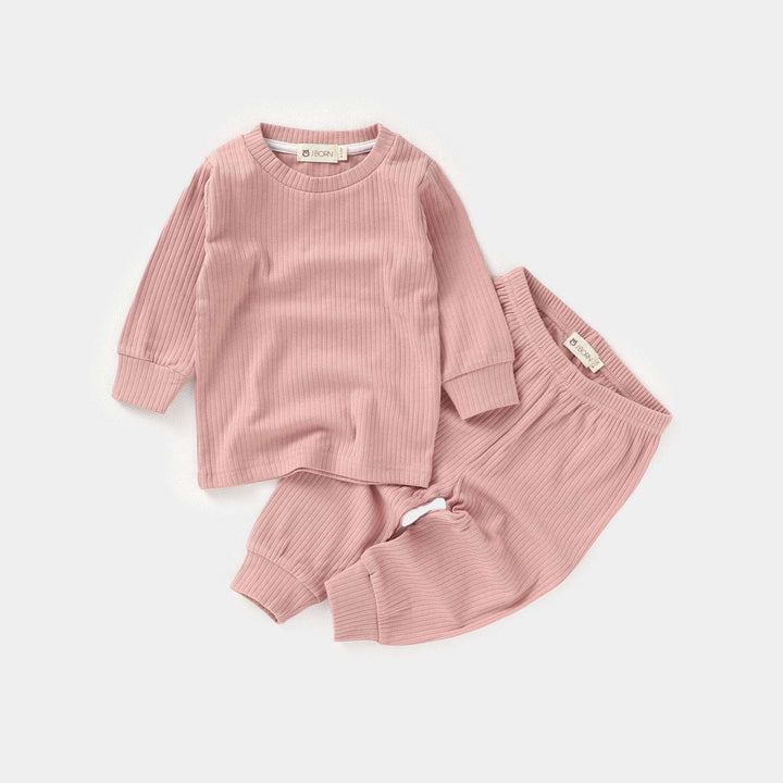 JBØRN Organic Cotton Ribbed Toddler Pyjamas Dusty Rose - Personalisable Baby Products Sold and Personalised by JustBørn