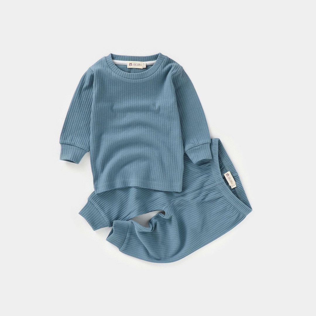 JBØRN Organic Cotton Ribbed Toddler Pyjamas Ocean Blue - Personalisable Baby Products Sold and Personalised by JustBørn