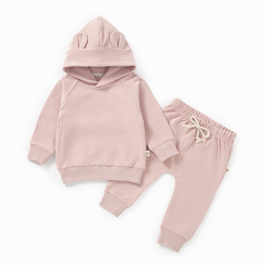 JBØRN Organic Cotton Baby Teddy Ears Hoodie & Joggers Set | Personalisable Blush - Personalisable Baby Products Sold and Personalised by JustBørn