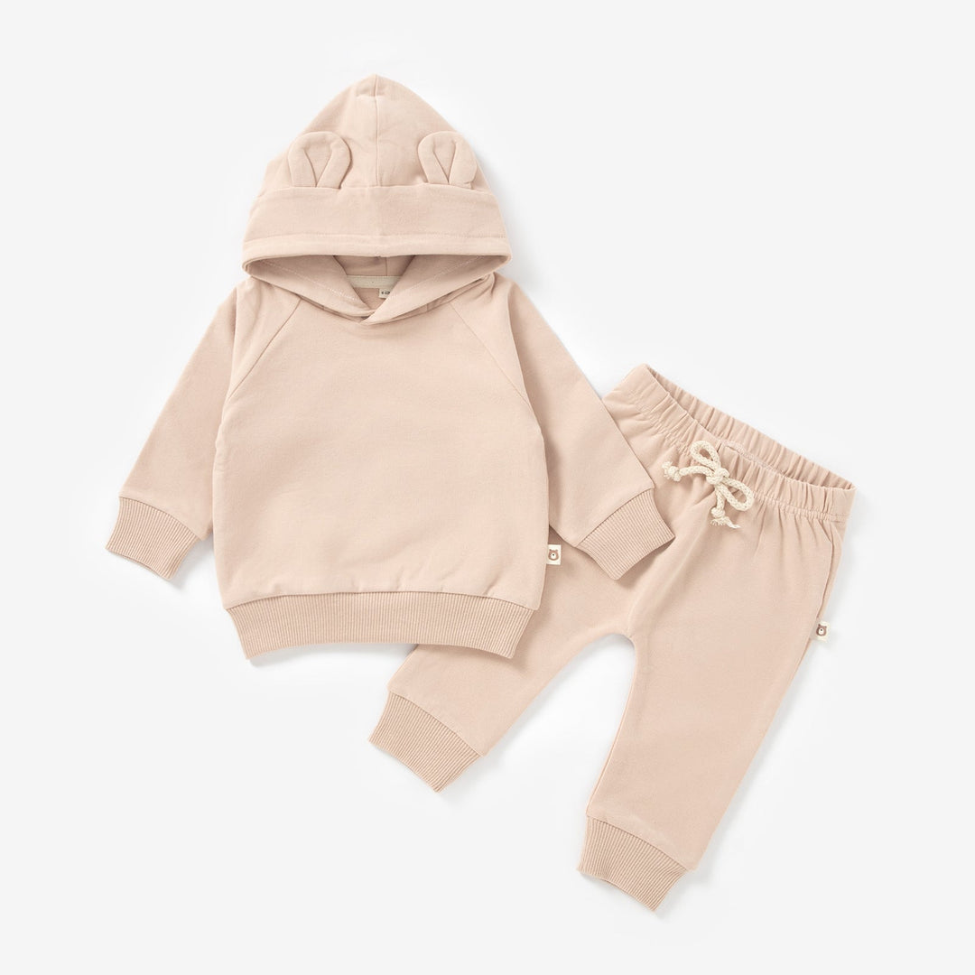 JBØRN Organic Cotton Baby Teddy Ears Hoodie & Joggers Set | Personalisable Peach Cream - Personalisable Baby Products Sold and Personalised by JustBørn