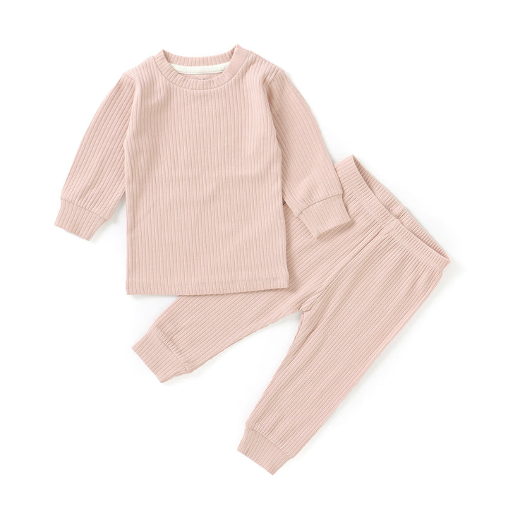 JBØRN Organic Cotton Ribbed Toddler Pyjamas Blush - Personalisable Baby Products Sold and Personalised by JustBørn