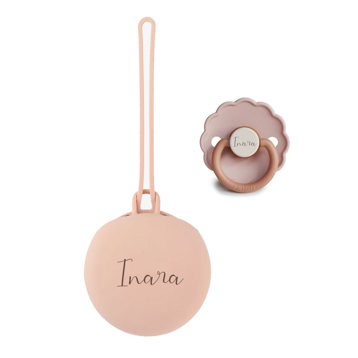 Frigg Rubber Latex Pacifier & JBØRN Pod Daisy Biscuit & Blush Pod - Personalisable Baby Products Sold and Personalised by JustBørn