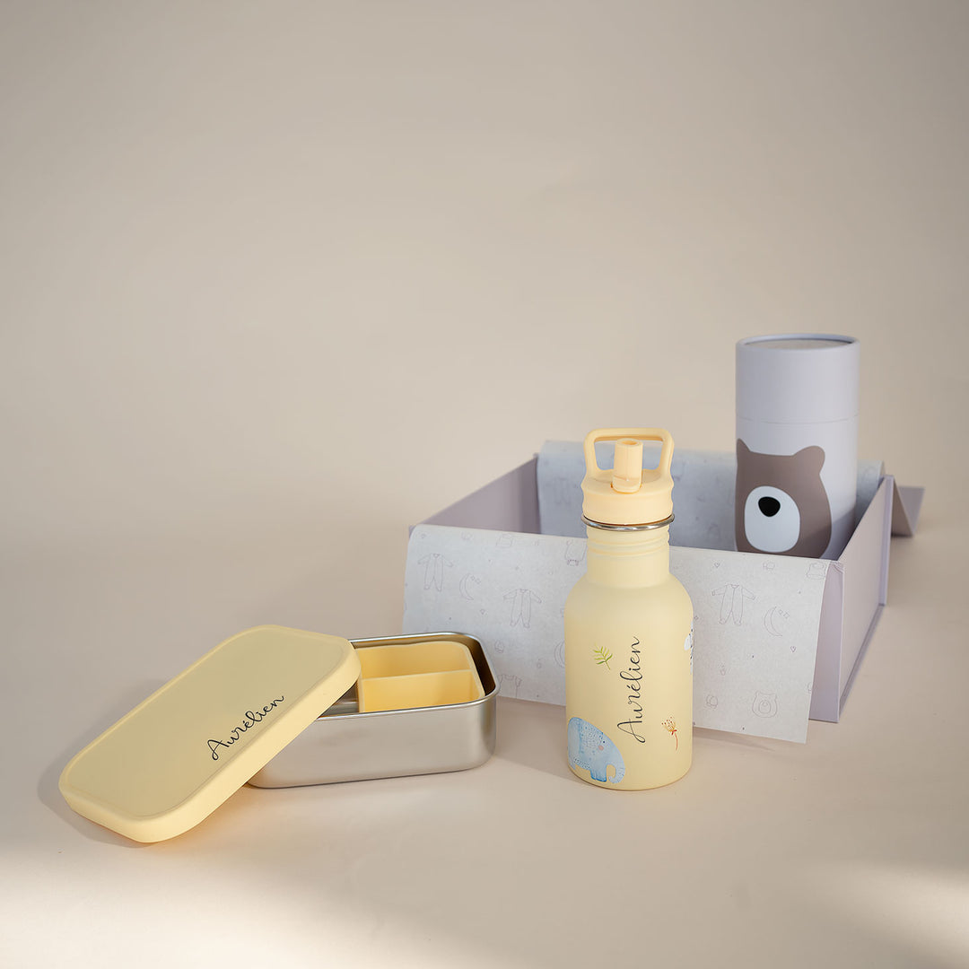 JBØRN Personalised Water Bottle & Lunch Box Set Safari Park Add Gift Box - Personalisable Baby Products Sold and Personalised by JustBørn