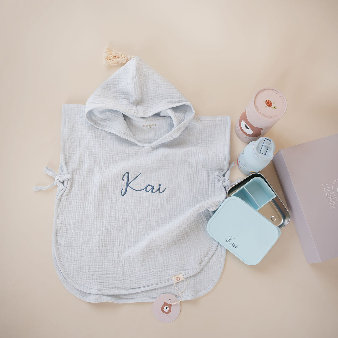 JBØRN Summer Gift Box | Hooded Poncho + Water Bottle + Snack Box - Personalisable Baby Products Sold and Personalised by JustBørn