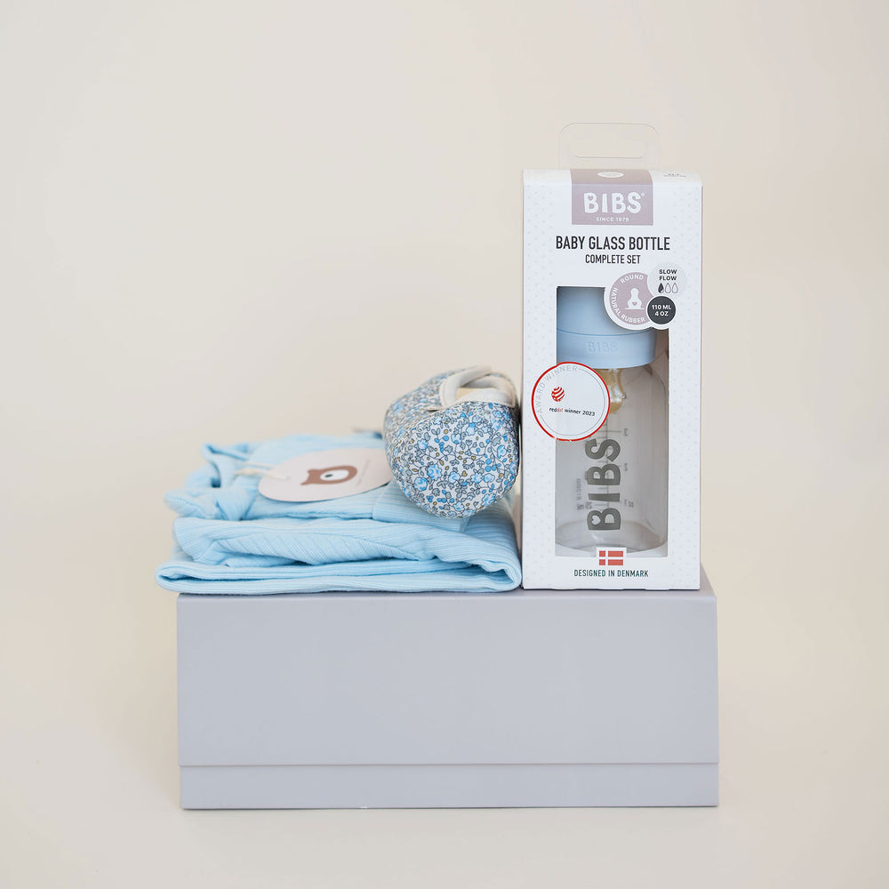 JBØRN x BIBS Baby Shower Gift Set | 0-3 Months | Organic Cotton Sleepsuit & Matching Baby Bottle - Personalisable Baby Products Sold and Personalised by JustBørn
