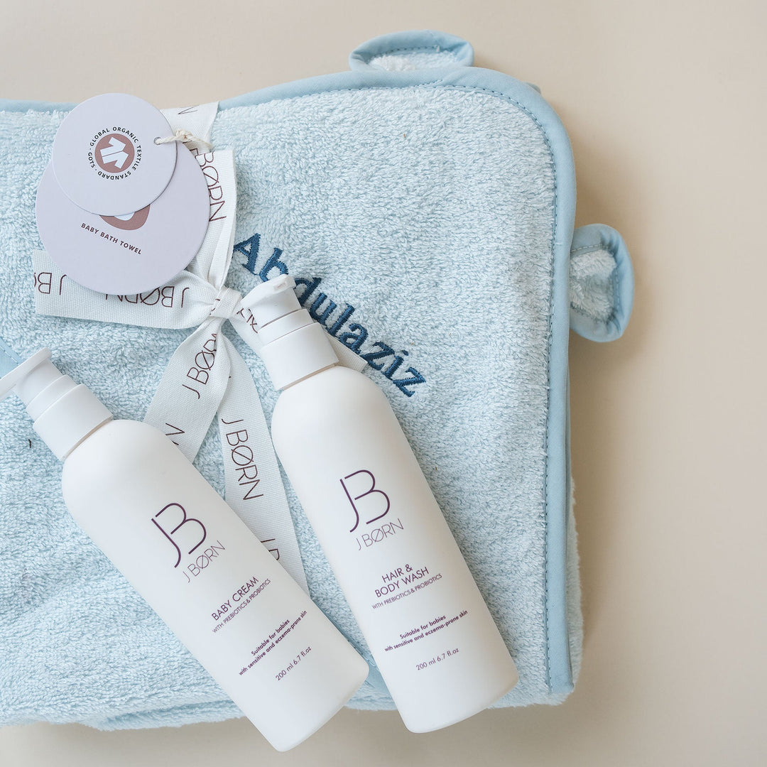 JBØRN Organic Cotton Towel & Skin Care Gift Set - Personalisable Baby Products Sold and Personalised by JustBørn