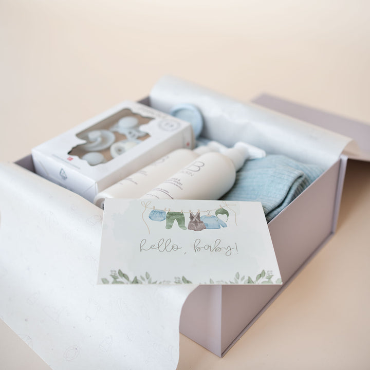 JBØRN Gift Set 0-3 Months | First Pacifiers, Organic Cotton Towel, Sleep Suit & Skin Care Set - Personalisable Baby Products Sold and Personalised by JustBørn