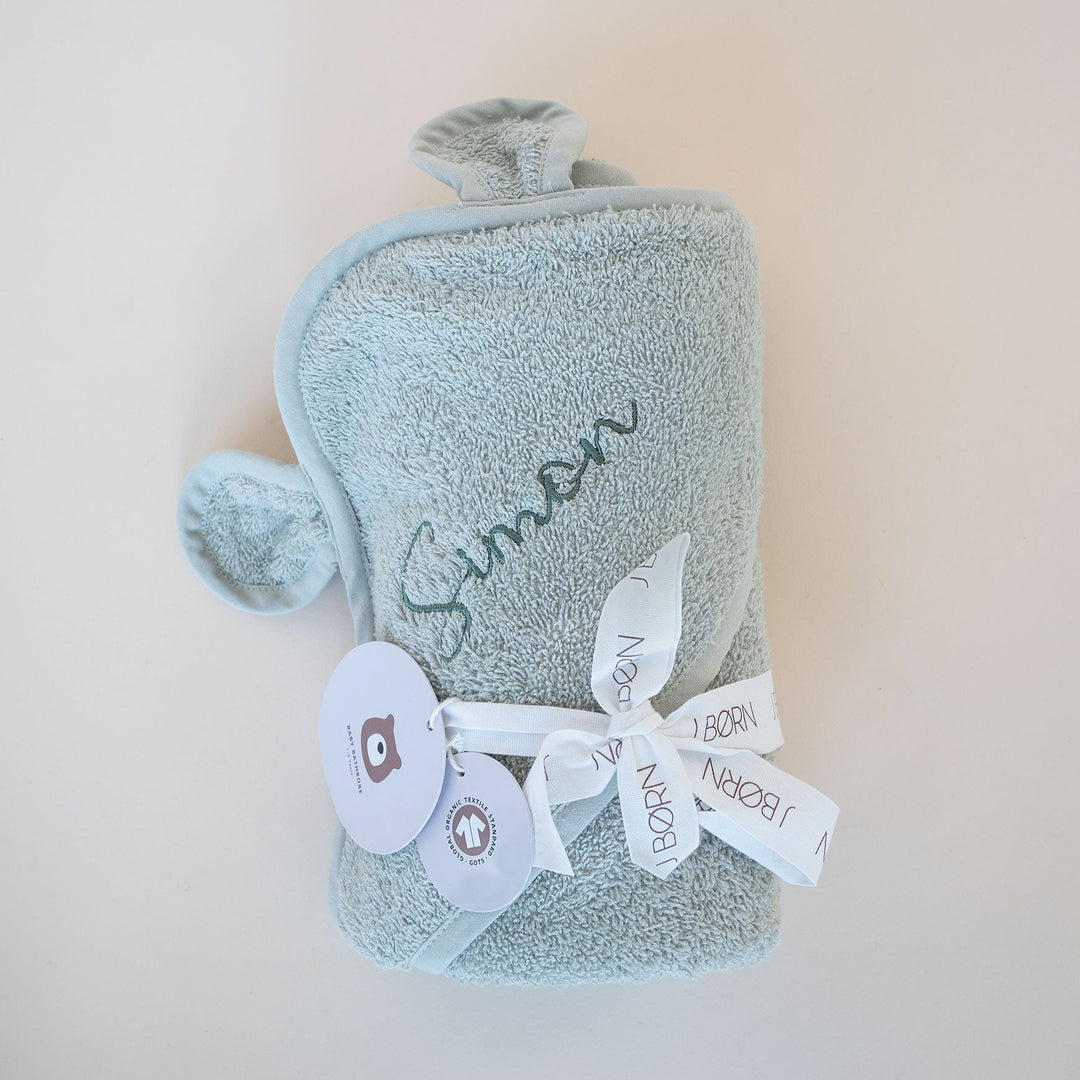 JBØRN Organic Cotton Baby Hooded Towel Sage - Personalisable Baby Products Sold and Personalised by JustBørn