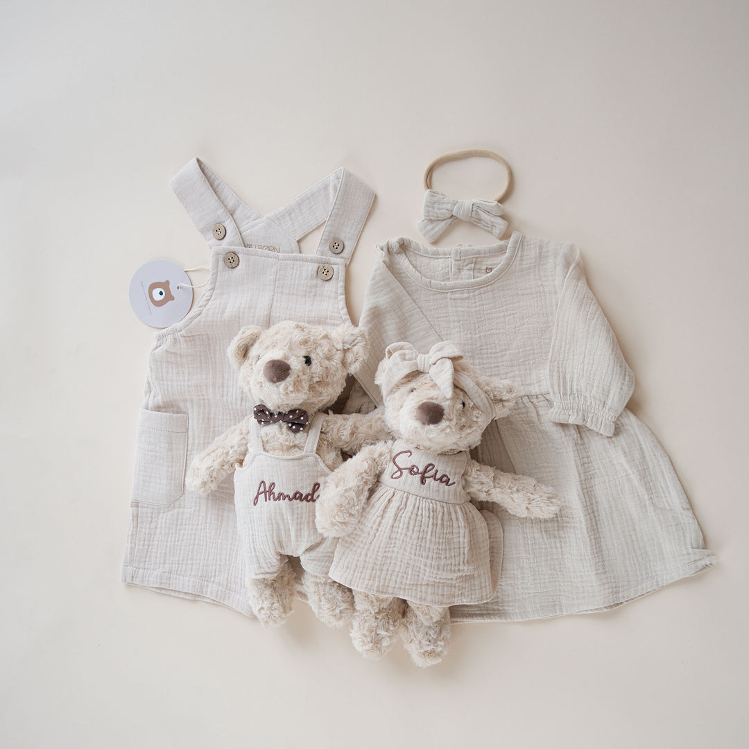 JBØRN Personalised Teddy & Matching Baby Dress | New Baby Girl Gift Set - Personalisable Baby Products Sold and Personalised by JustBørn