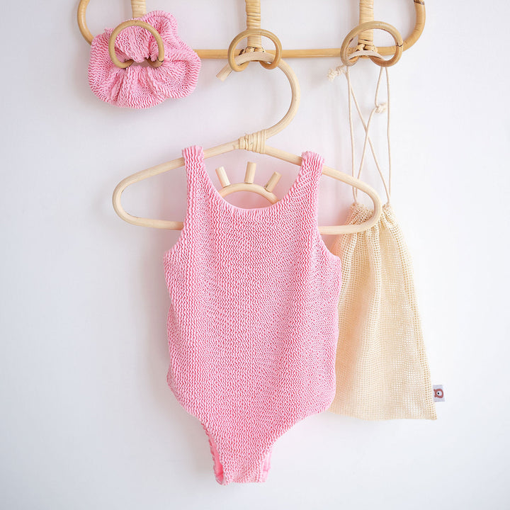 JBØRN Baby Girl Classic Crinkle Swimsuit & Scrunchie 1-2 Years Old Crinkle Baby Pink - Personalisable Baby Products Sold and Personalised by JustBørn