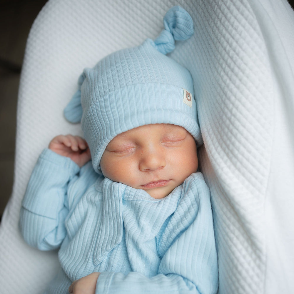 JBØRN Organic Cotton Ribbed Baby Sleep Suit and Hat - Personalisable Baby Products Sold and Personalised by JustBørn