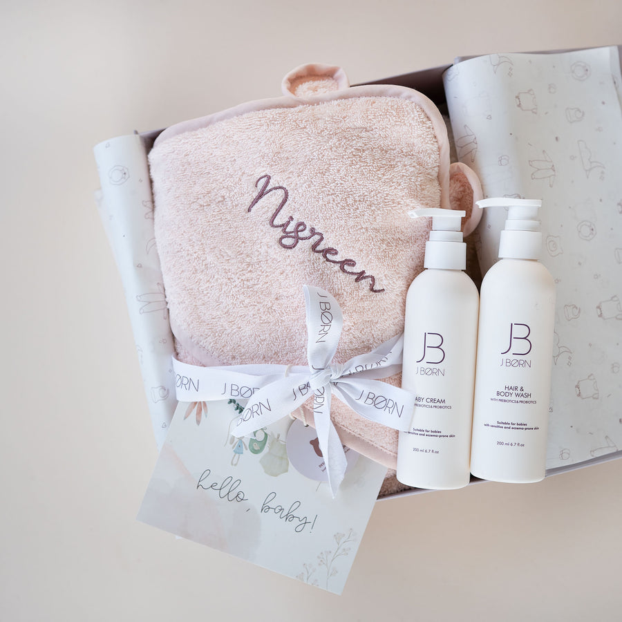 JBØRN Organic Cotton Towel & Skin Care Gift Set Blossom - Personalisable Baby Products Sold and Personalised by JustBørn