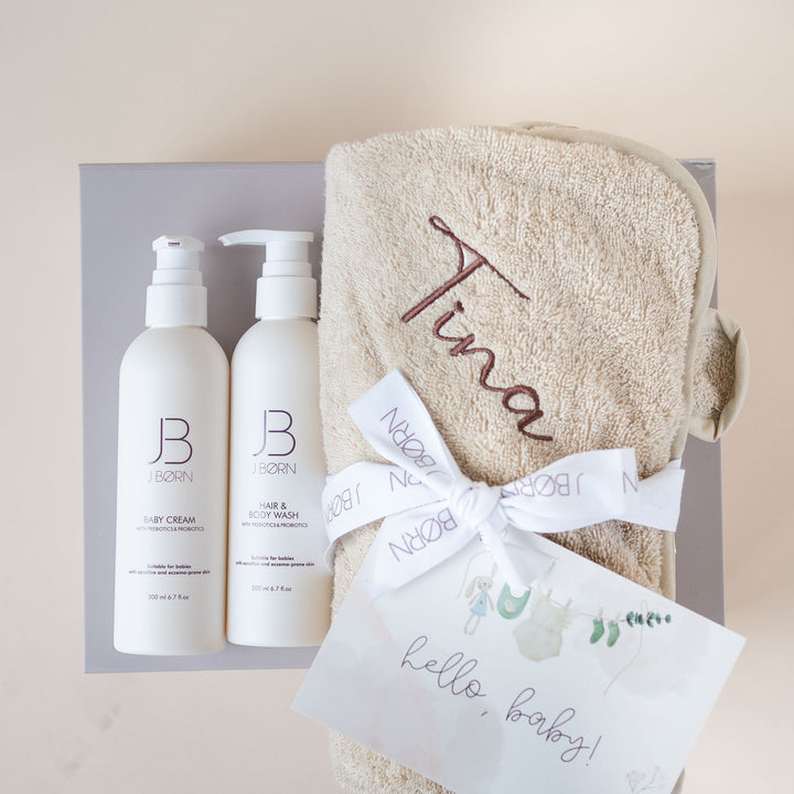 JBØRN Organic Cotton Towel & Skin Care Gift Set