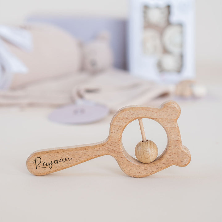 JBØRN Wooden Teddy Rattle | Personalised - Personalisable Baby Products Sold and Personalised by JustBørn