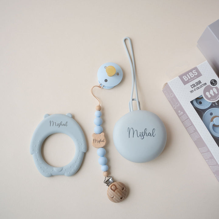 JBØRN X BIBS Gift Box | First Pacifiers with Matching Holders & Personalised Teether - Personalisable Baby Products Sold and Personalised by JustBørn