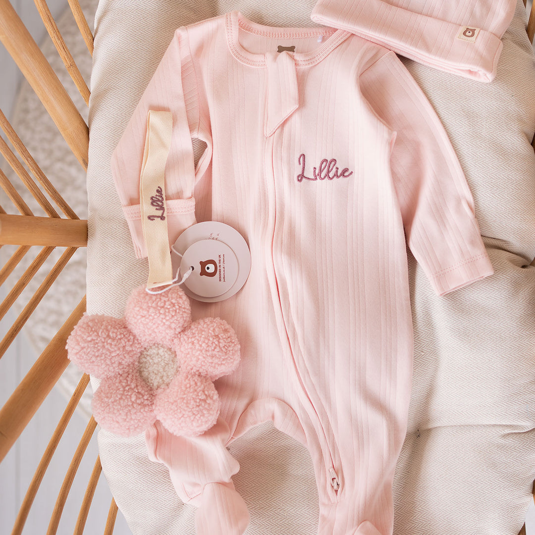 JBØRN Ribbed Bamboo Sleepsuit, Comforter & Pacifier Set - Personalisable Baby Products Sold and Personalised by JustBørn