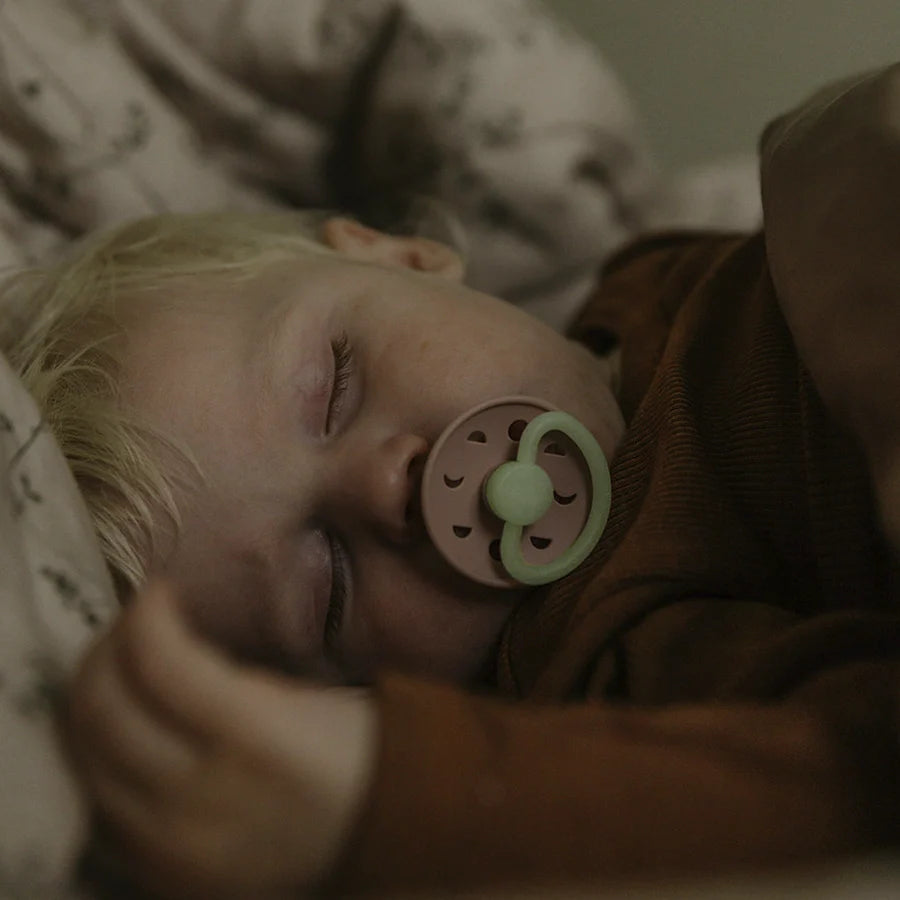 FRIGG Moon Pacifiers & Personalised Holders Set | Glow in the dark Soother - Personalisable Baby Products Sold and Personalised by JustBørn