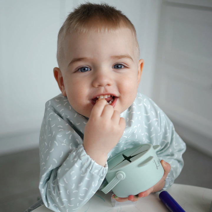 JBØRN Long Sleeve Baby Feeding Bib with Personalised Travel Bag Beans No - Personalisable Baby Products Sold and Personalised by JustBørn