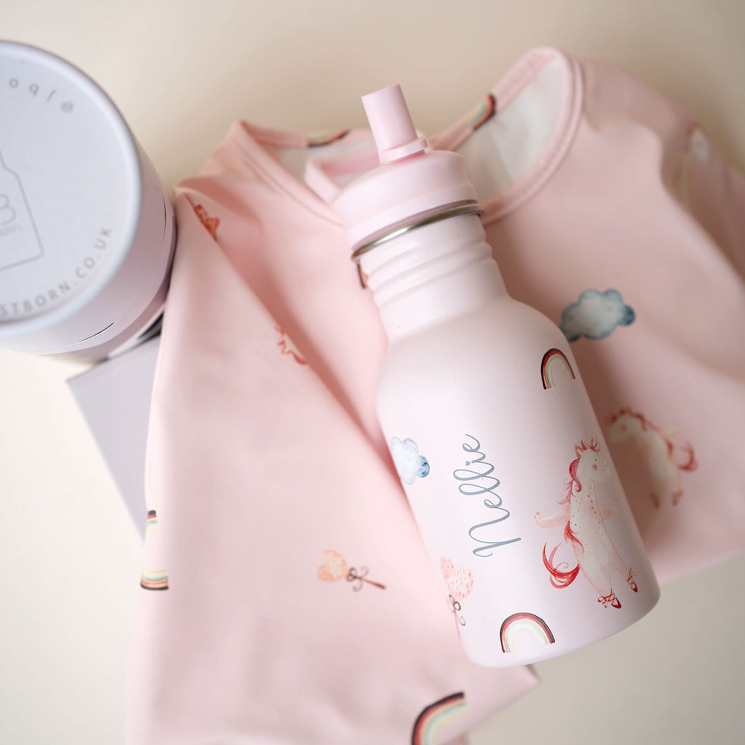 JBØRN First Birthday Gift | Personalised Water Bottle & Matching Sleeved Bib - Personalisable Baby Products Sold and Personalised by JustBørn