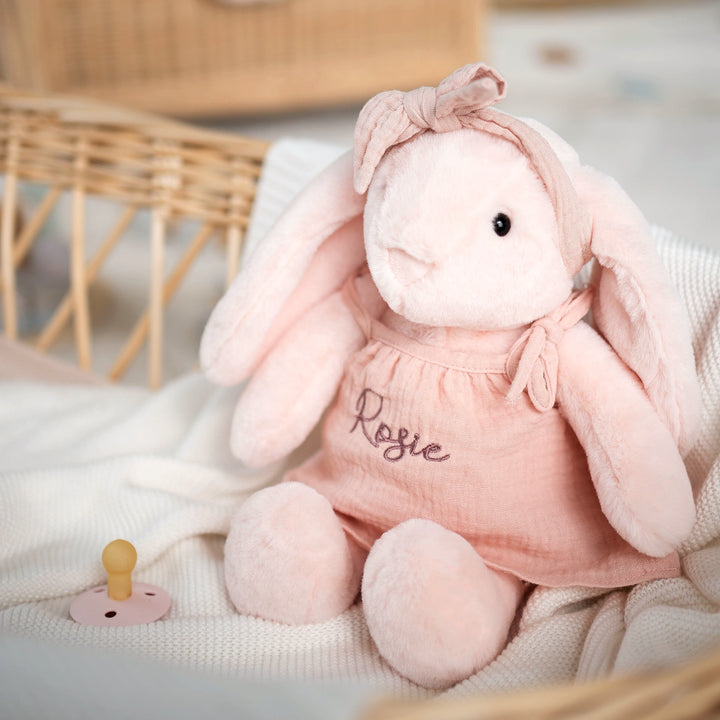 JBØRN Blossom Bunny Soft Toy with Personalised Outfit - Personalisable Baby Products Sold and Personalised by JustBørn