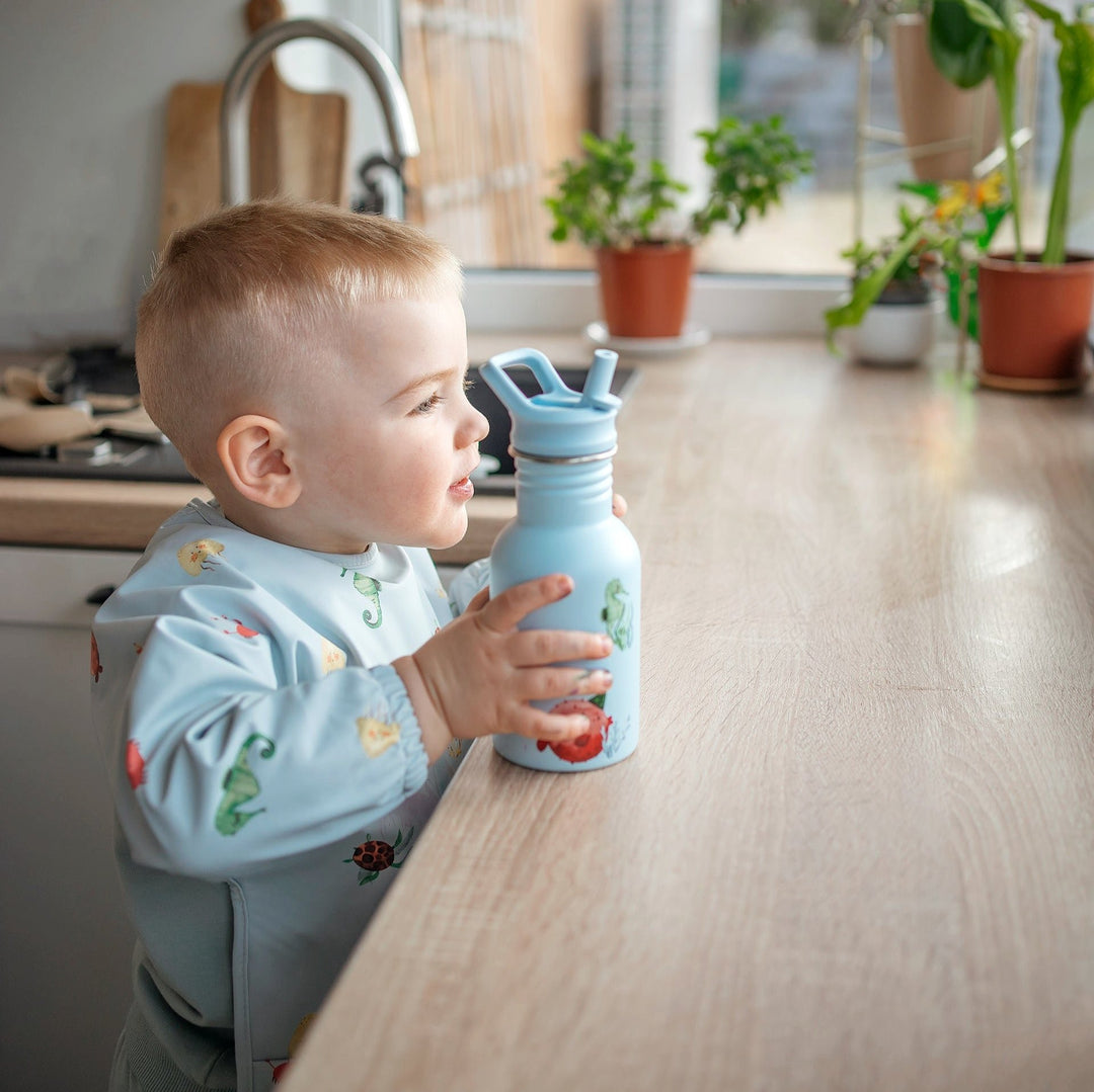 JBØRN First Birthday Gift | Personalised Water Bottle & Matching Sleeved Bib - Personalisable Baby Products Sold and Personalised by JustBørn