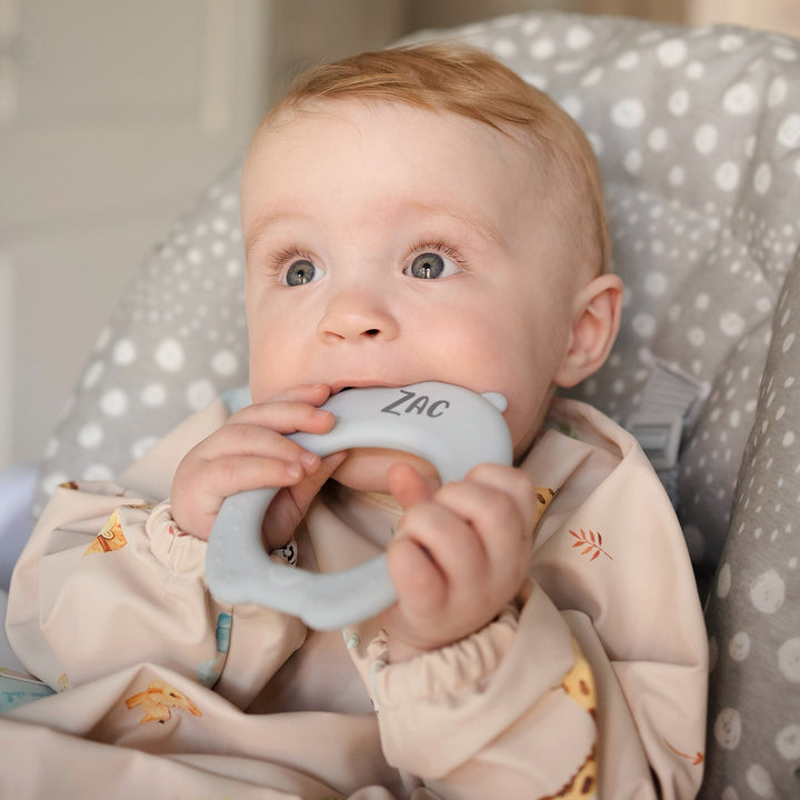 JBØRN Bear Teether Powder Blue Yes - Personalisable Baby Products Sold and Personalised by JustBørn