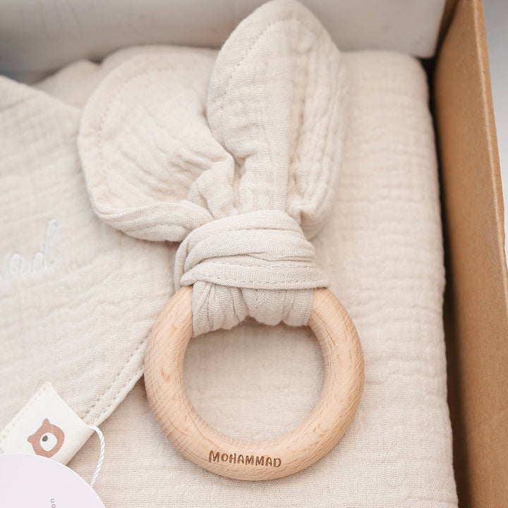 JBØRN Organic Cotton Bunny Comforter & Teether Set - Personalisable Baby Products Sold and Personalised by JustBørn