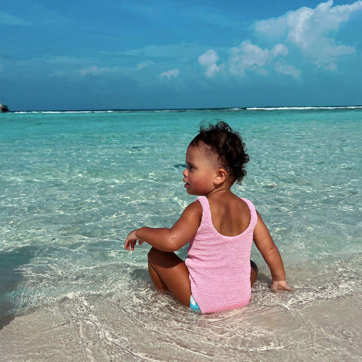 JBØRN Baby Girl Classic Crinkle Swimsuit & Scrunchie - Personalisable Baby Products Sold and Personalised by JustBørn