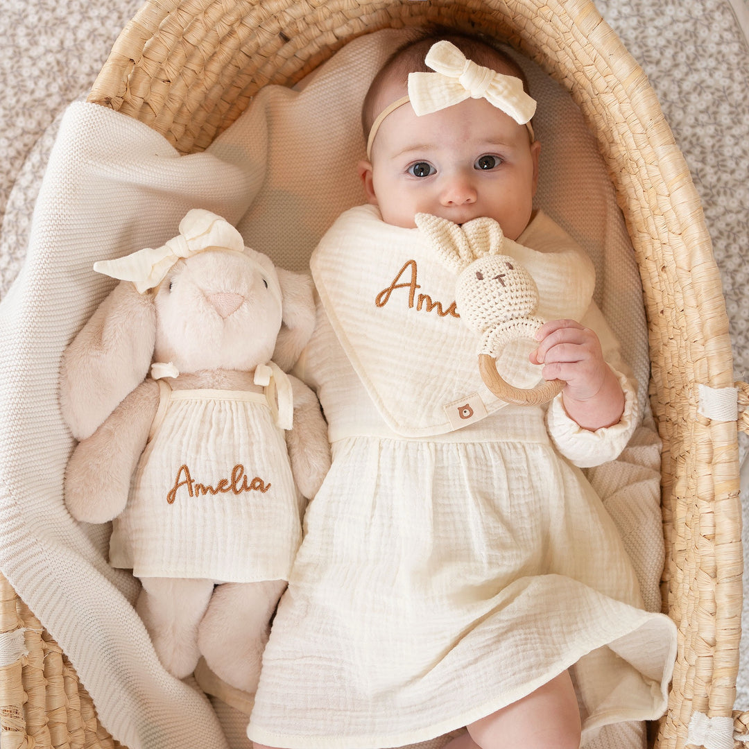 JBØRN Personalised Teddy & Matching Baby Dress | New Baby Girl Gift Set - Personalisable Baby Products Sold and Personalised by JustBørn
