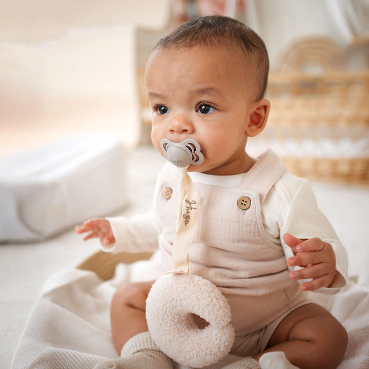 BIBS Supreme Symmetrical Rubber Latex Pacifier & Moon Plush Holder - Personalisable Baby Products Sold and Personalised by JustBørn