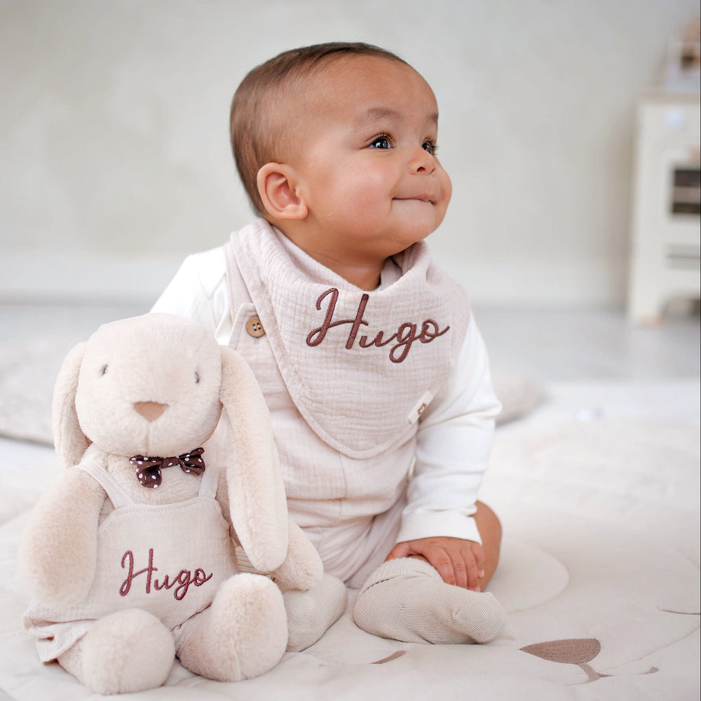 JBØRN Bunny Soft Toy & Matching Baby Bib Gift Set - Personalisable Baby Products Sold and Personalised by JustBørn