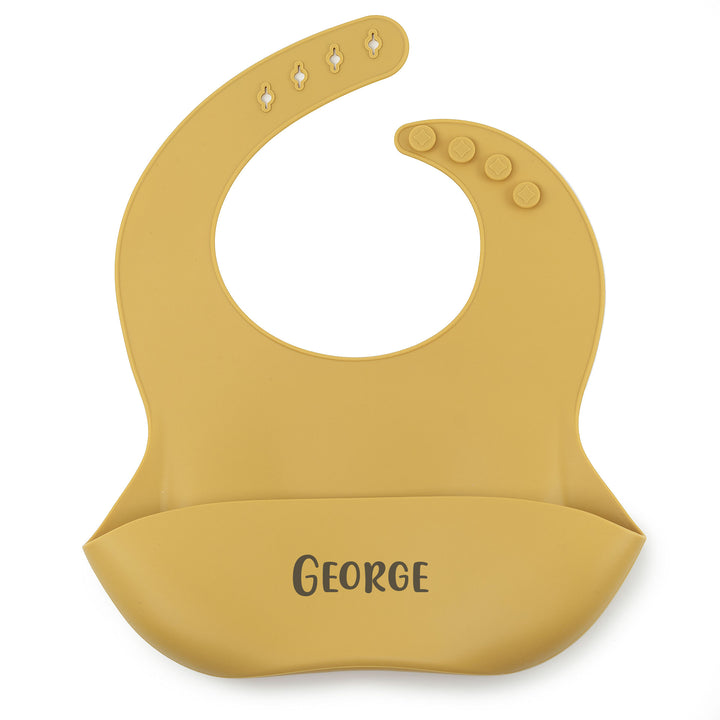 JBØRN Silicone Baby Feeding Bib Mustard Yes - Personalisable Baby Products Sold and Personalised by JustBørn